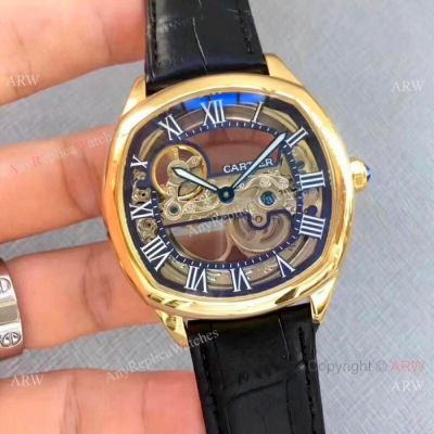 Fake Cartier Drive De Gold Case Hollow Dial watches